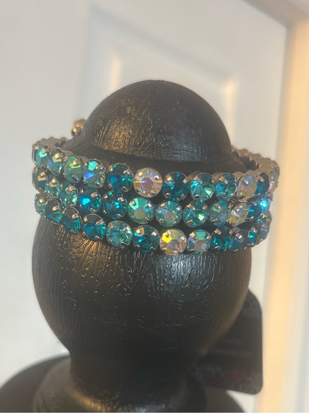 Sparkling Teal Crystal Two-Row Stretch Bracelet